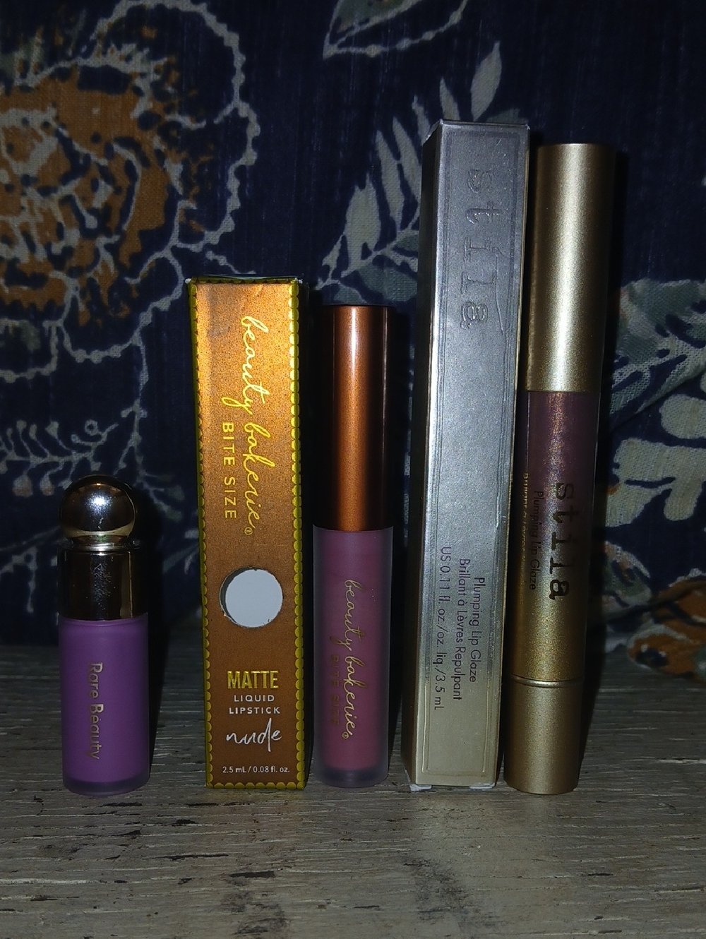 Stila Liquid Lipstick Giovanna, Beauty Bakery Gloss Sweet Buns, Rare Beauty Blus